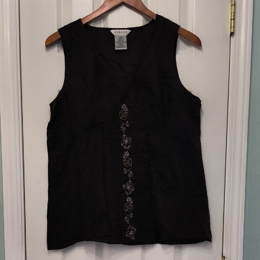 George Deep Brown Cotton Sleeveless Top L